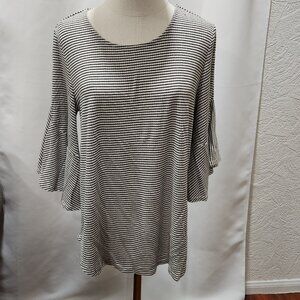 Black and white striped 3/4 flared sleeve top